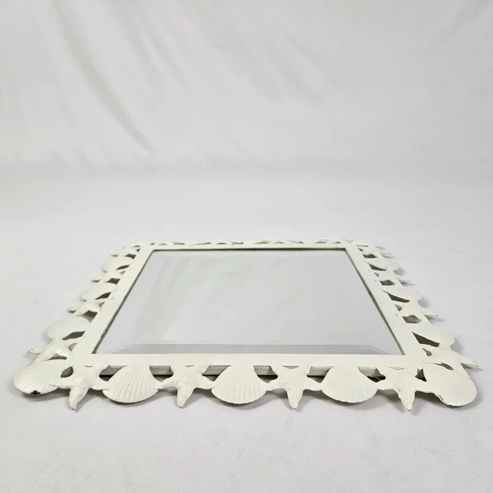 Vintage Seashell Beveled Mirror Starfish Metal Frame Palm Beach Nautical Coastal